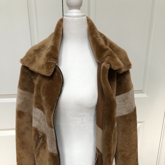 Cropped Brown Chevron-stripe Shearling Jacket - Picture 7 of 13